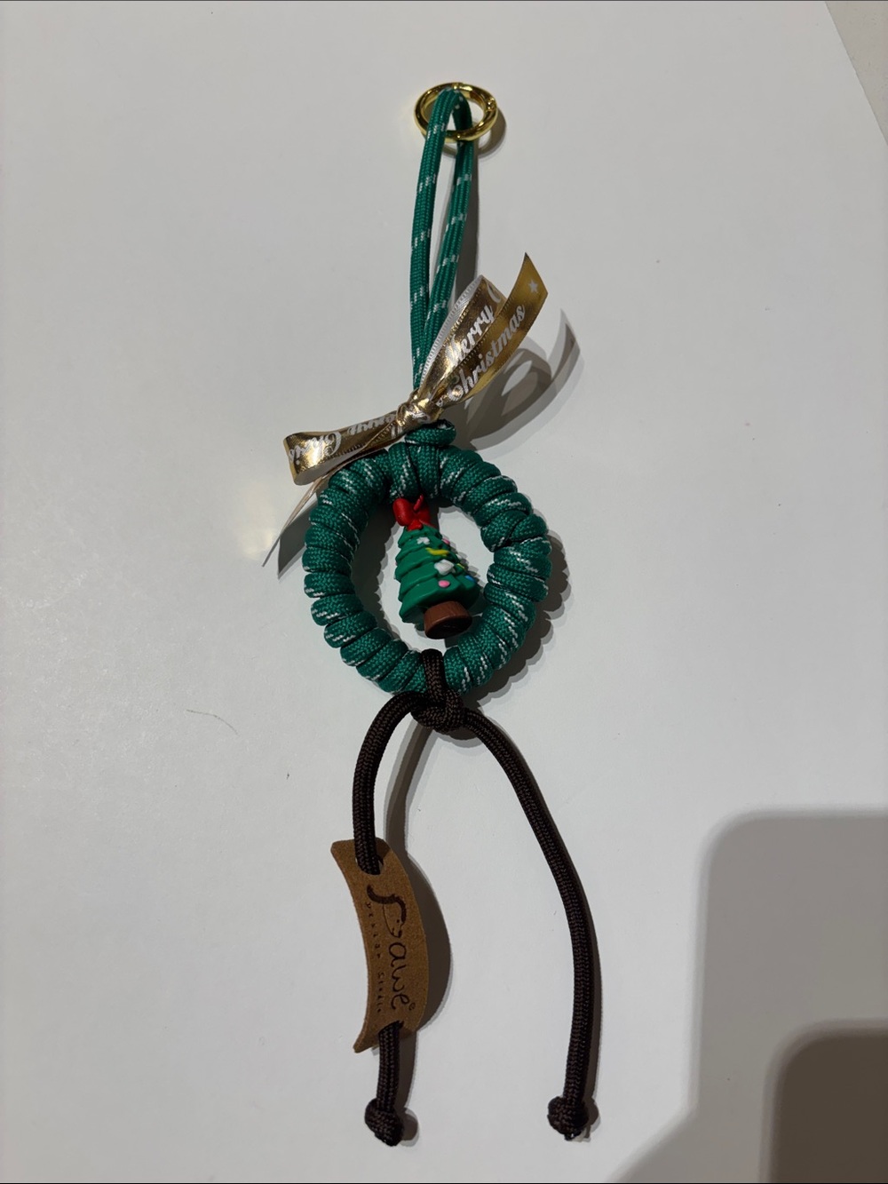 Holiday Green Wreath Keychain with Tree Charm